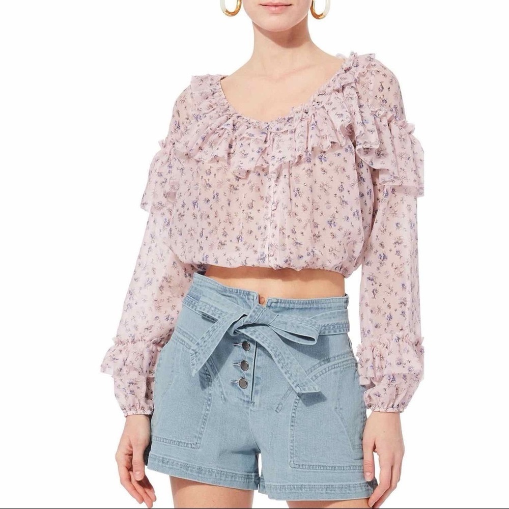 LoveShackFancy Small Lavendar Floral Cropped Blouse